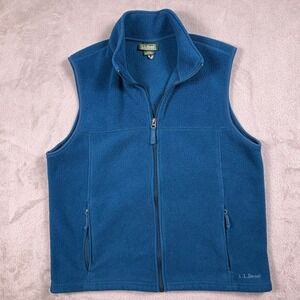 LL Bean Men's Fleece Vest Teal Blue Polartec Medium Zip Up Pockets All Season